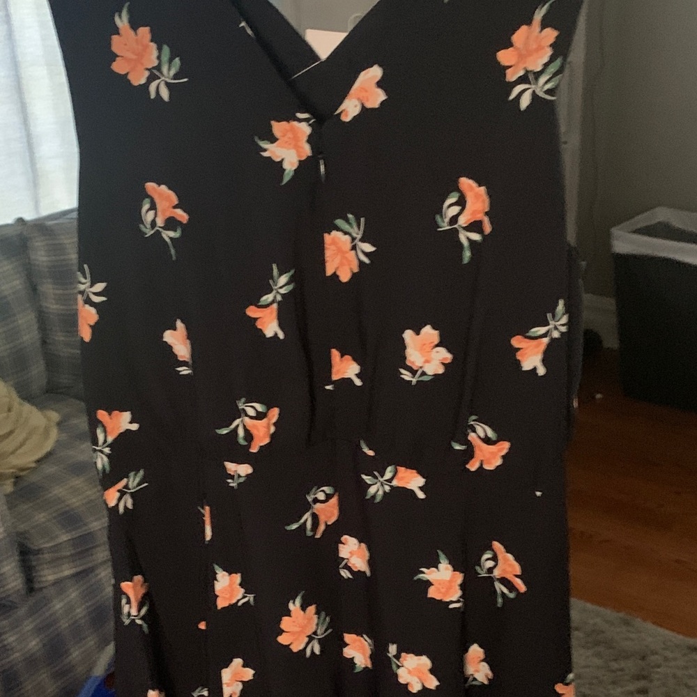 Ann Taylor dress navy blue & flowers halter shape